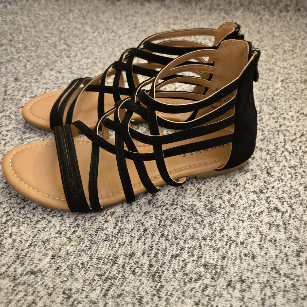Journee Collection Black Gladiator Strappy Sandals, Size 10 Casual Flats Zipper